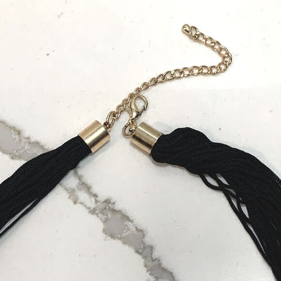 Macy’s | 22” Black Gold Tassel Women’s Strands Choker Necklace - Picture 4 of 11